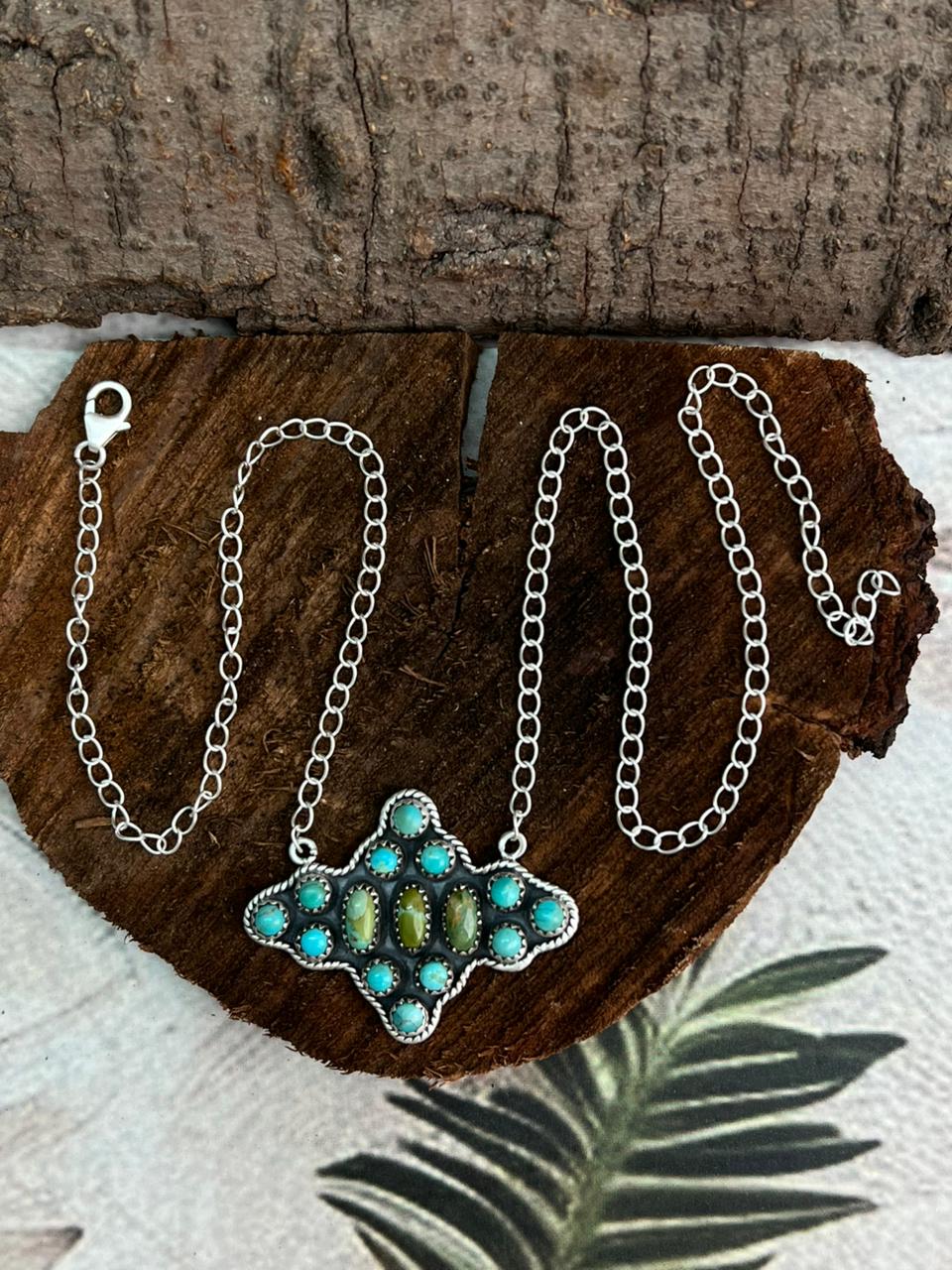 Handmade Sterling Silver Kingman Turquoise Necklace "Signed Nizhoni"
