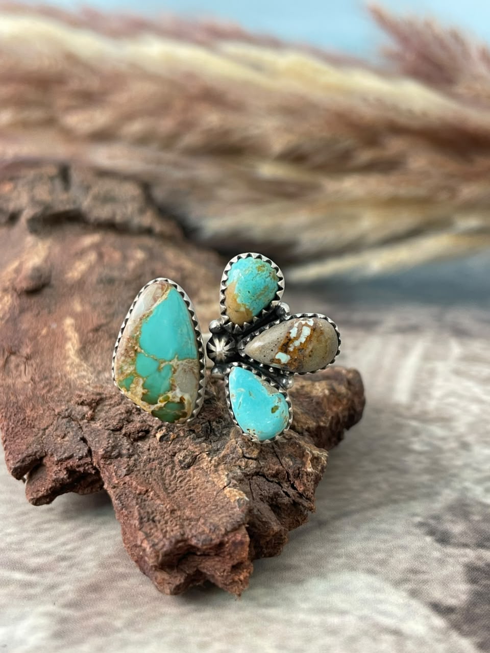 Handmade Sterling Silver Royston Turquoise Adjustable Ring Signed Nizhoni