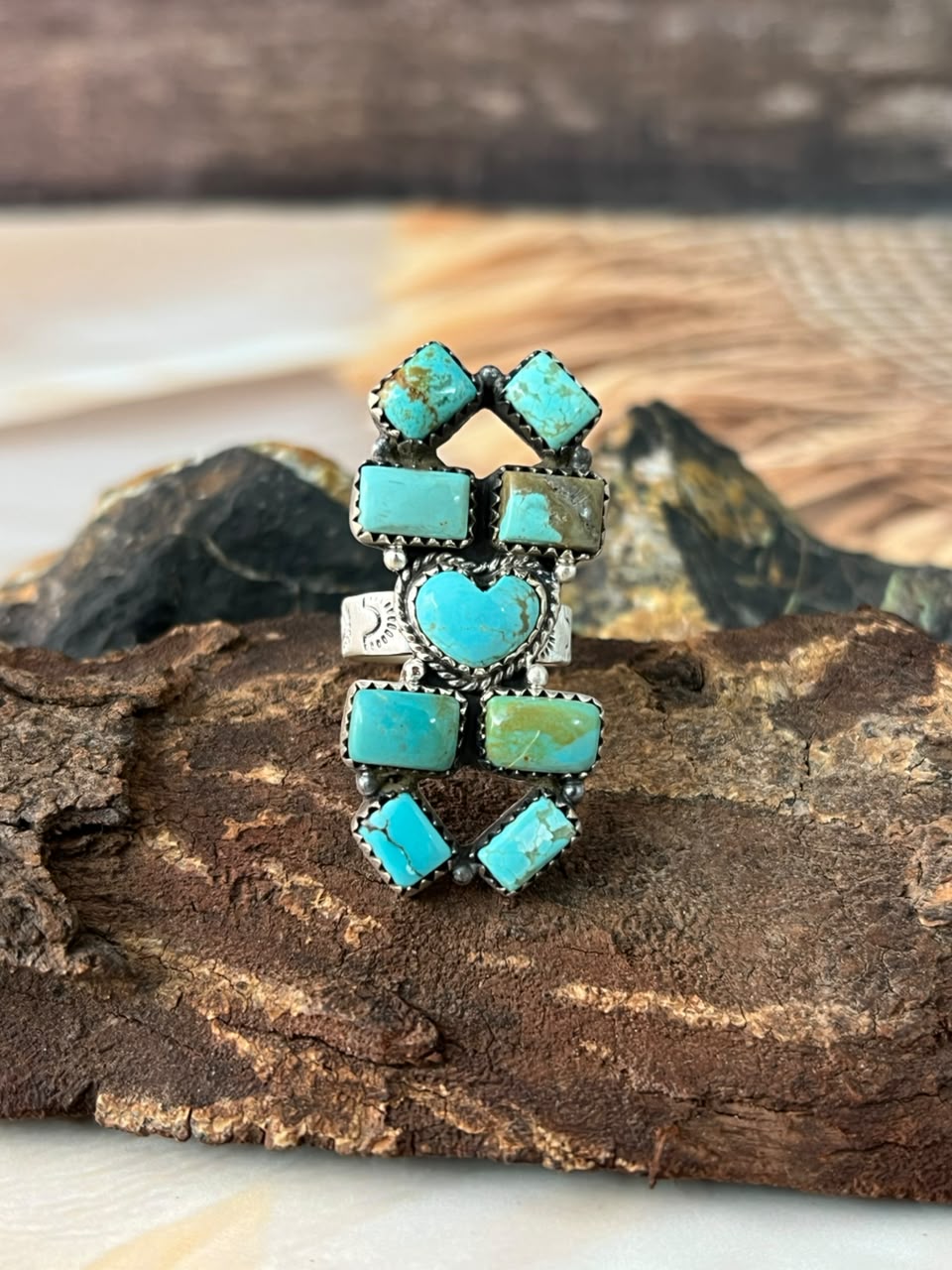 Handmade Sterling Silver Number 8 Turquoise Adjustable Ring Signed Nizhoni