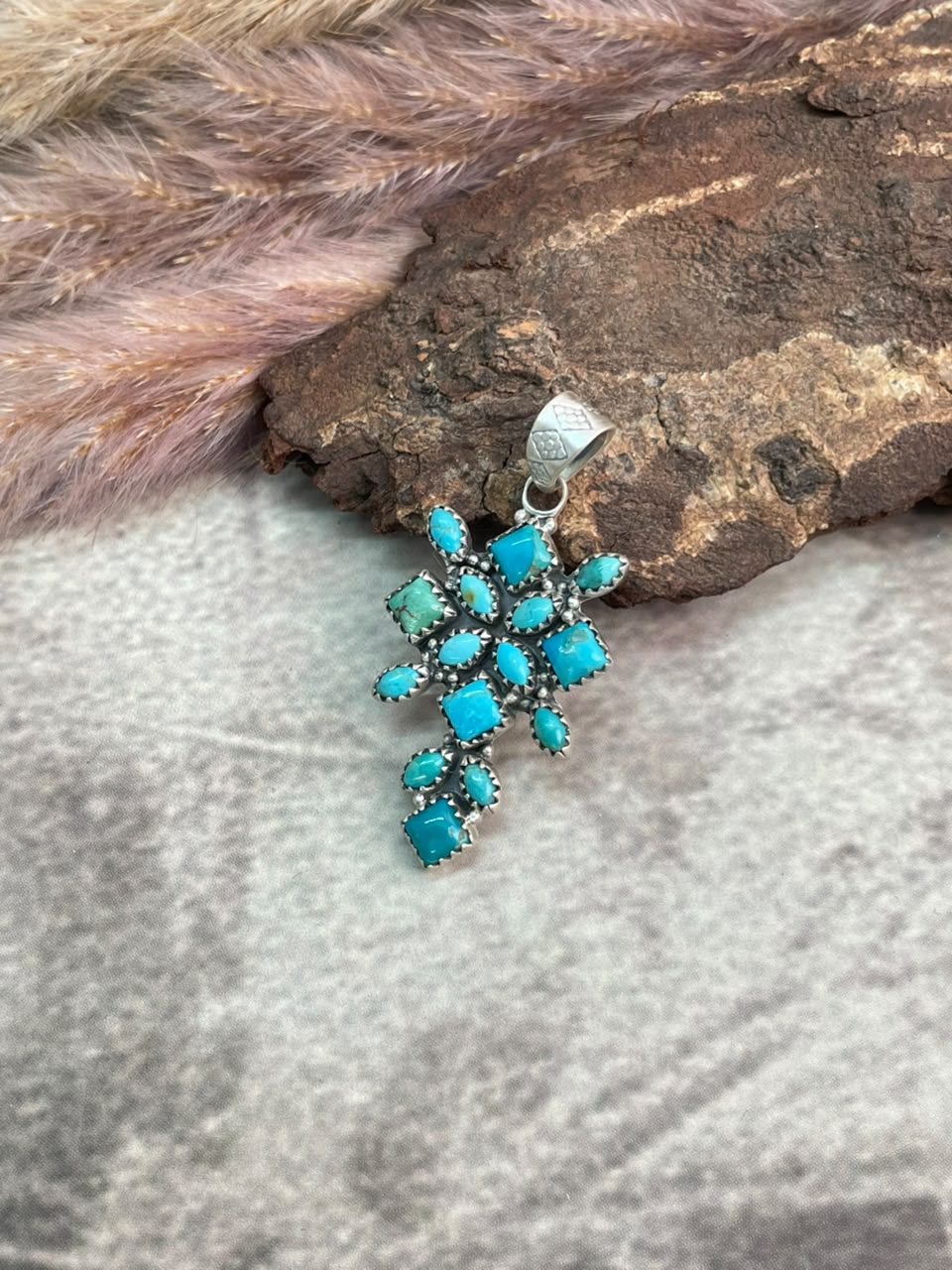 Handmade Sterling Silver Kingman Turquoise Pendant Signed Nizhoni