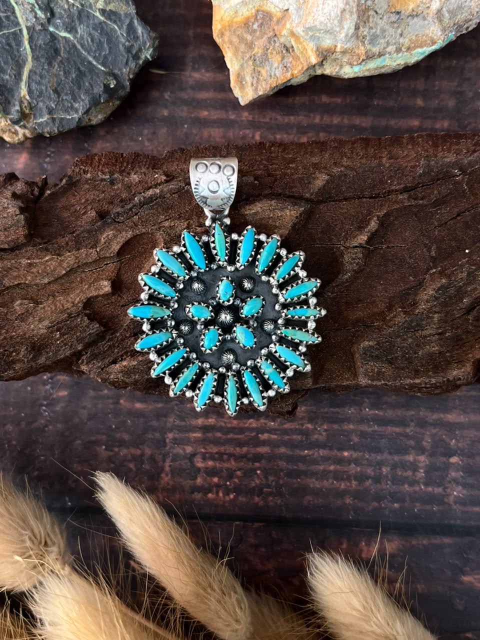 Handmade Sterling Silver Kingman Turquoise Pendant Signed Nizhoni