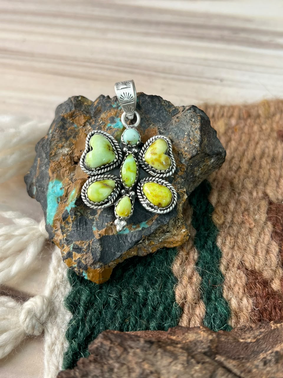 Handmade Sterling Silver Palomino Turquoise Butterfly Pendant Signed Nizhoni
