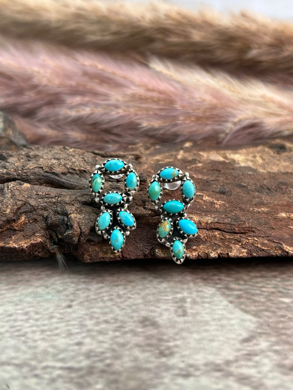 Handmade Sterling Silver Kingman Turquoise Post Studs Earrings Signed Nizhoni