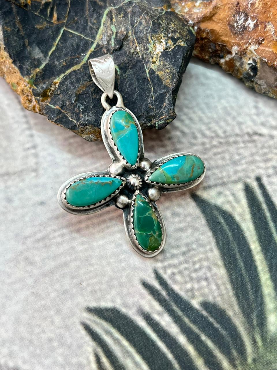 Handmade Sterling Silver Kingman Turquoise Pendant "Signed Nizhoni"