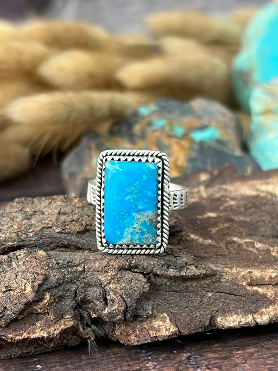 Handmade Sterling Silver Ithaca Peak Turquoise Adjustable Ring Signed Nizhoni