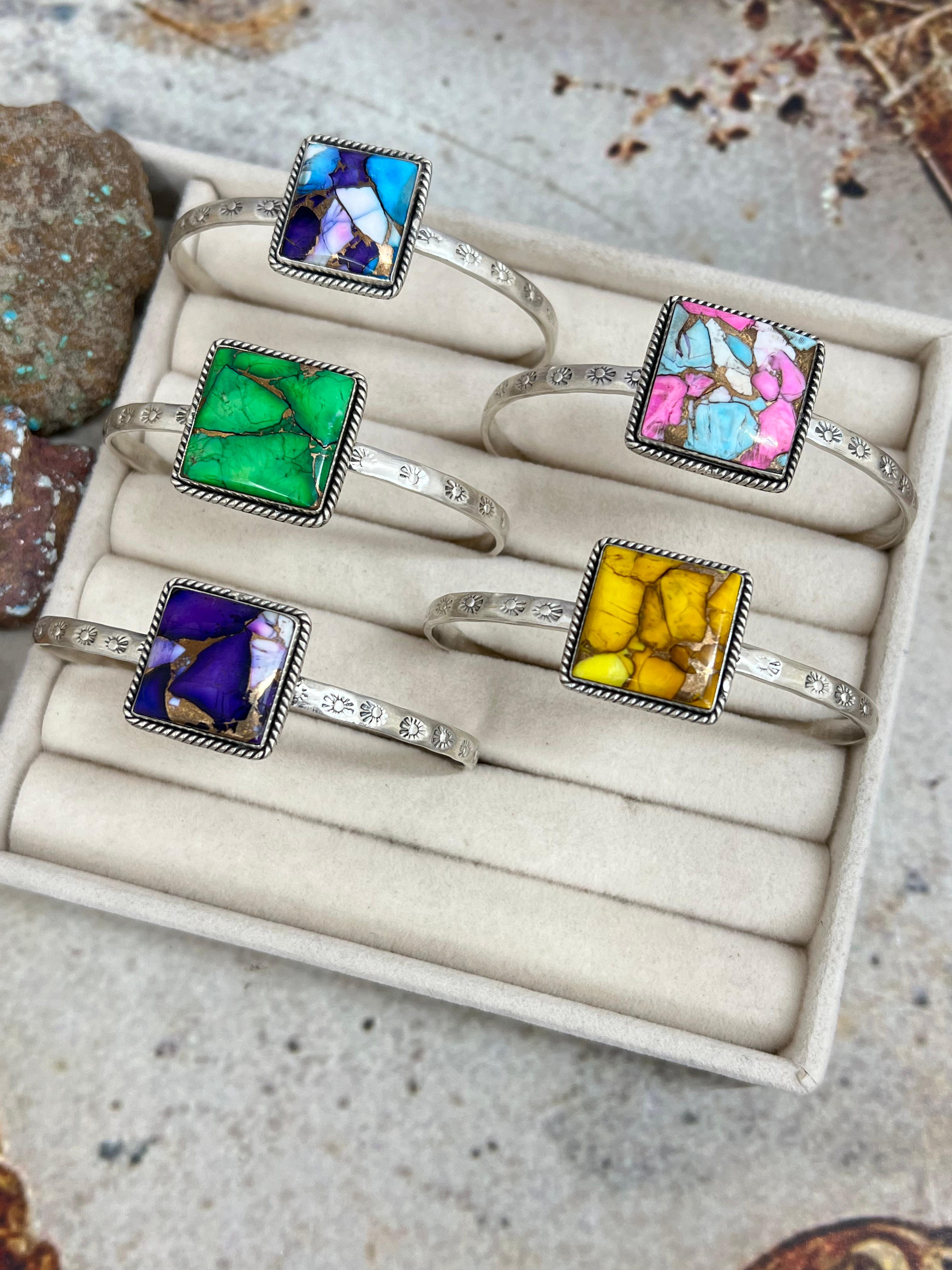 Handmade Sterling Silver Multi Stone Cuff Bracelet Signed Nizhoni