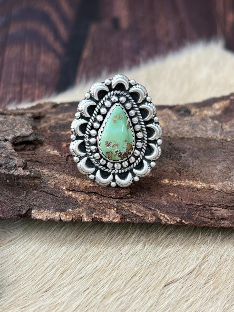 Handmade Sterling Silver Sonoran Mountain Turquoise Adjustable Ring "Signed Nizhoni"