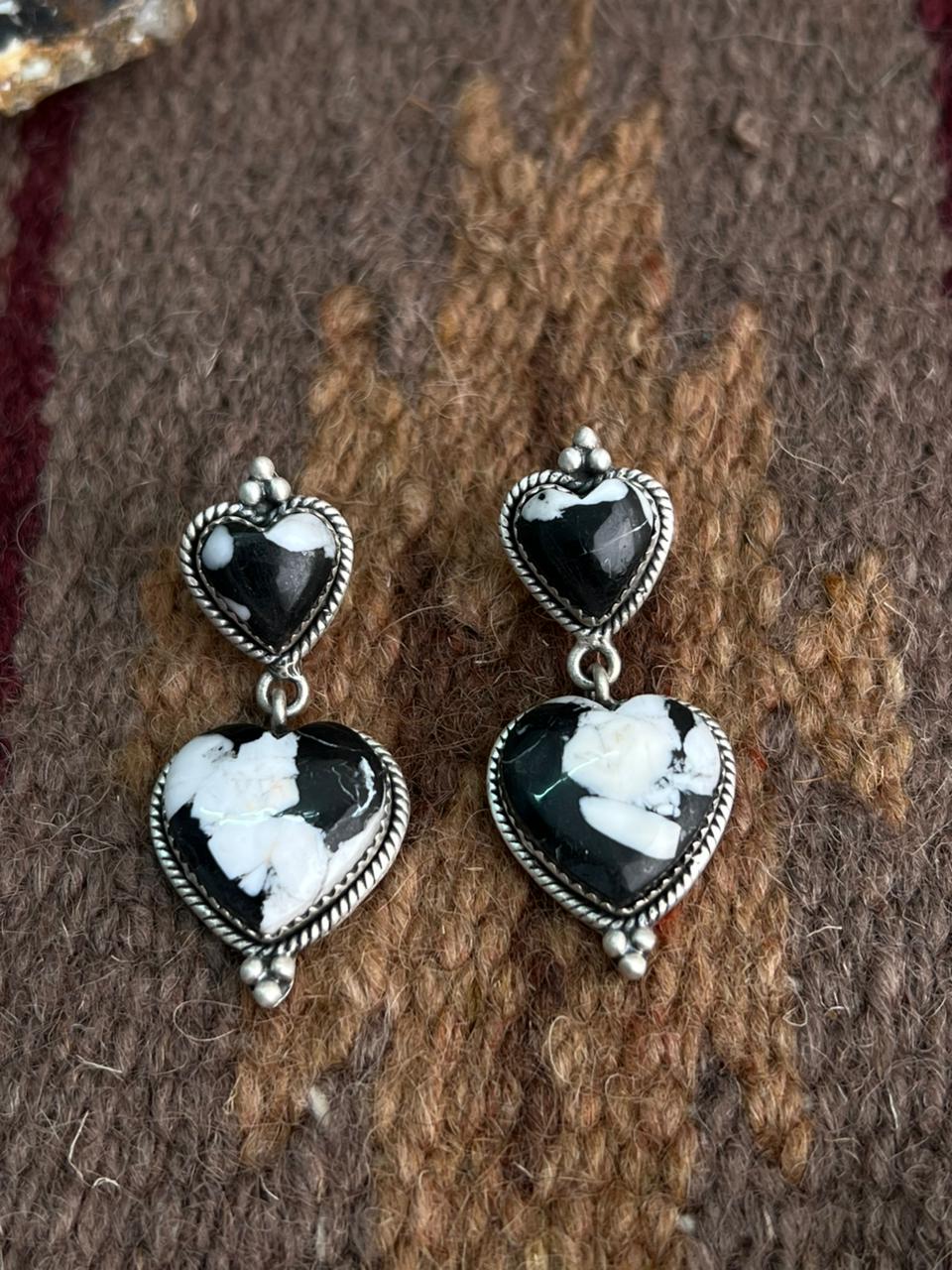 Handmade Sterling Silver White Buffalo Post Earrings "Signed Nizhoni"