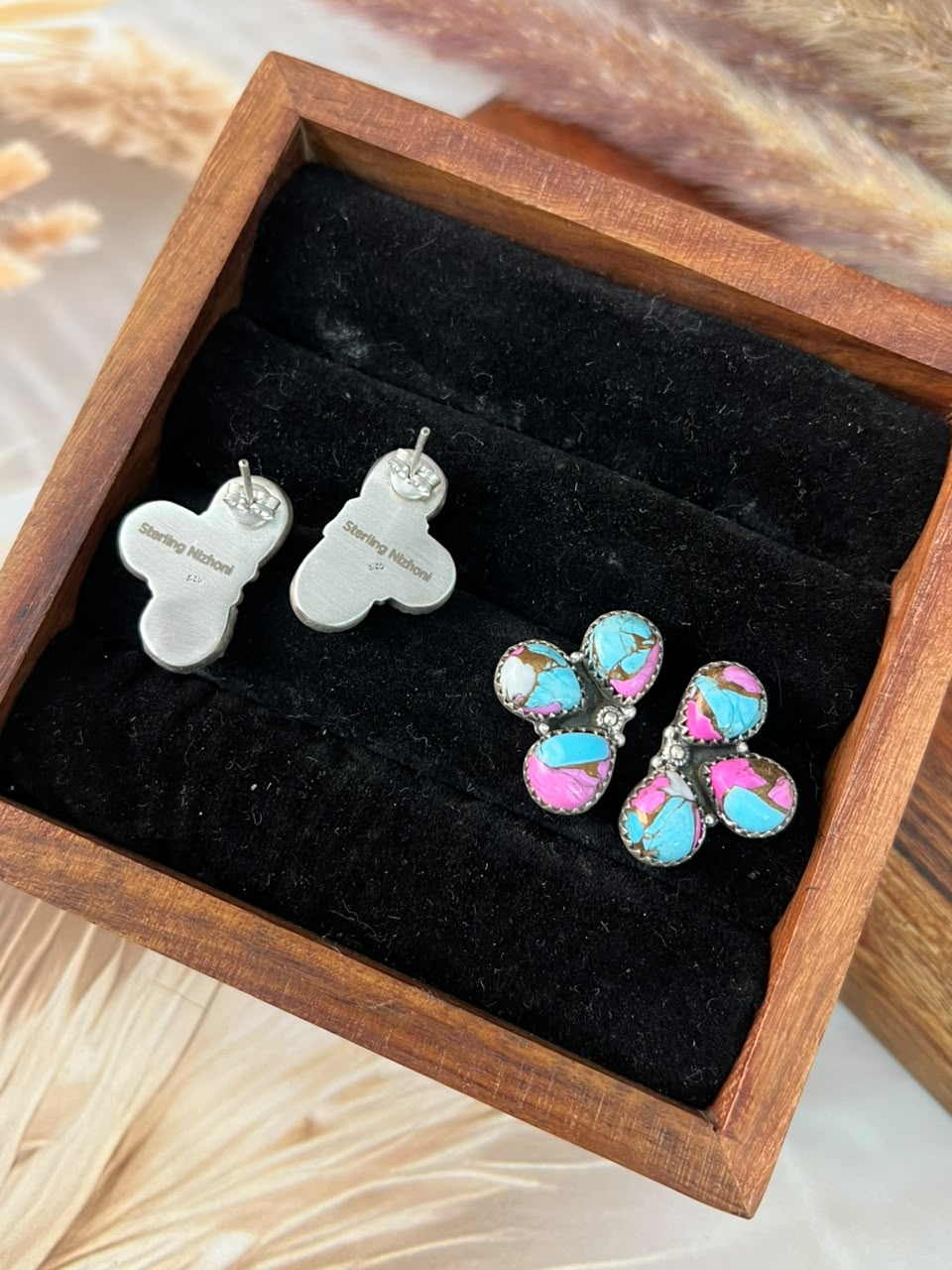 Handmade Sterling Silver Cotton Candy Post Studs Earrings Signed Nizhoni