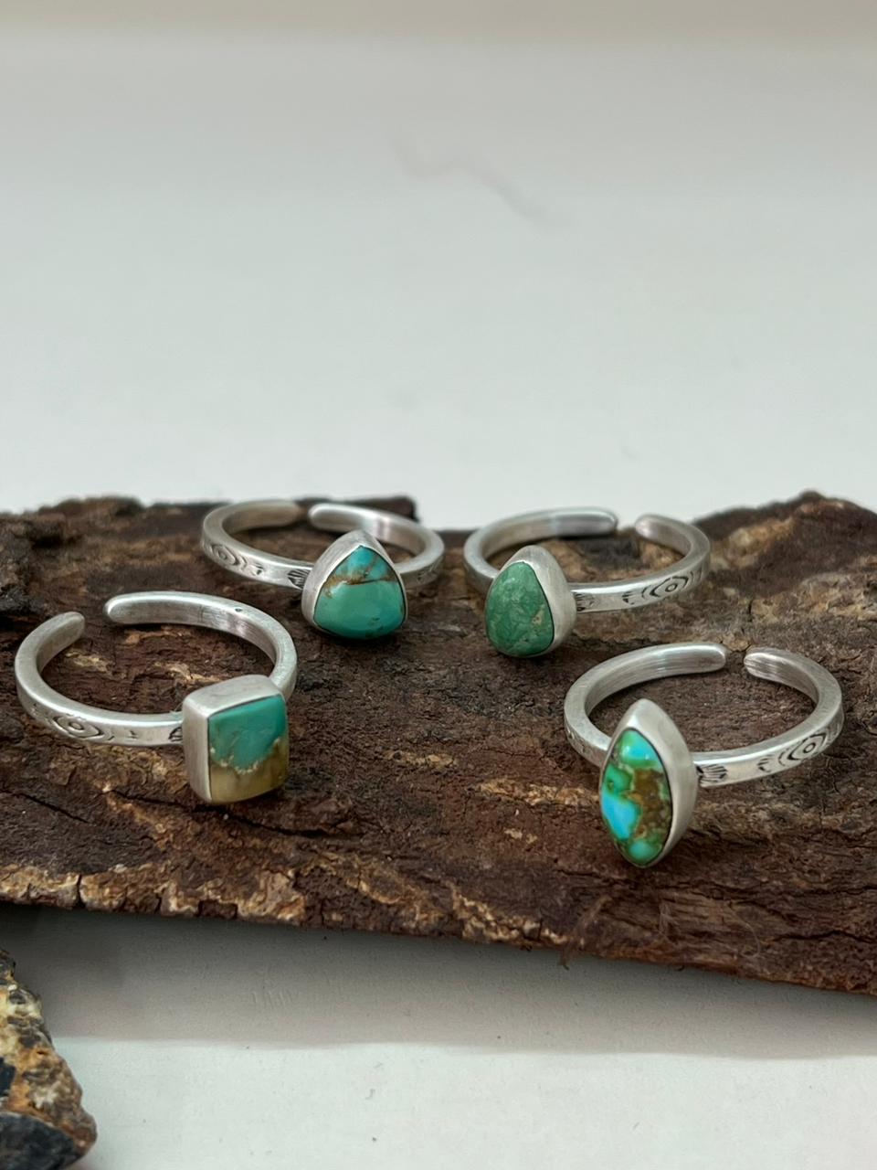 Handmade Sterling Silver Emerald Valley Turquoise Adjustable Ring "Signed Nizhoni"