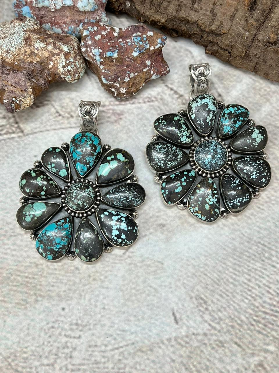 Handmade Sterling Silver Lander Turquoise Pendant with Signed Nizhoni