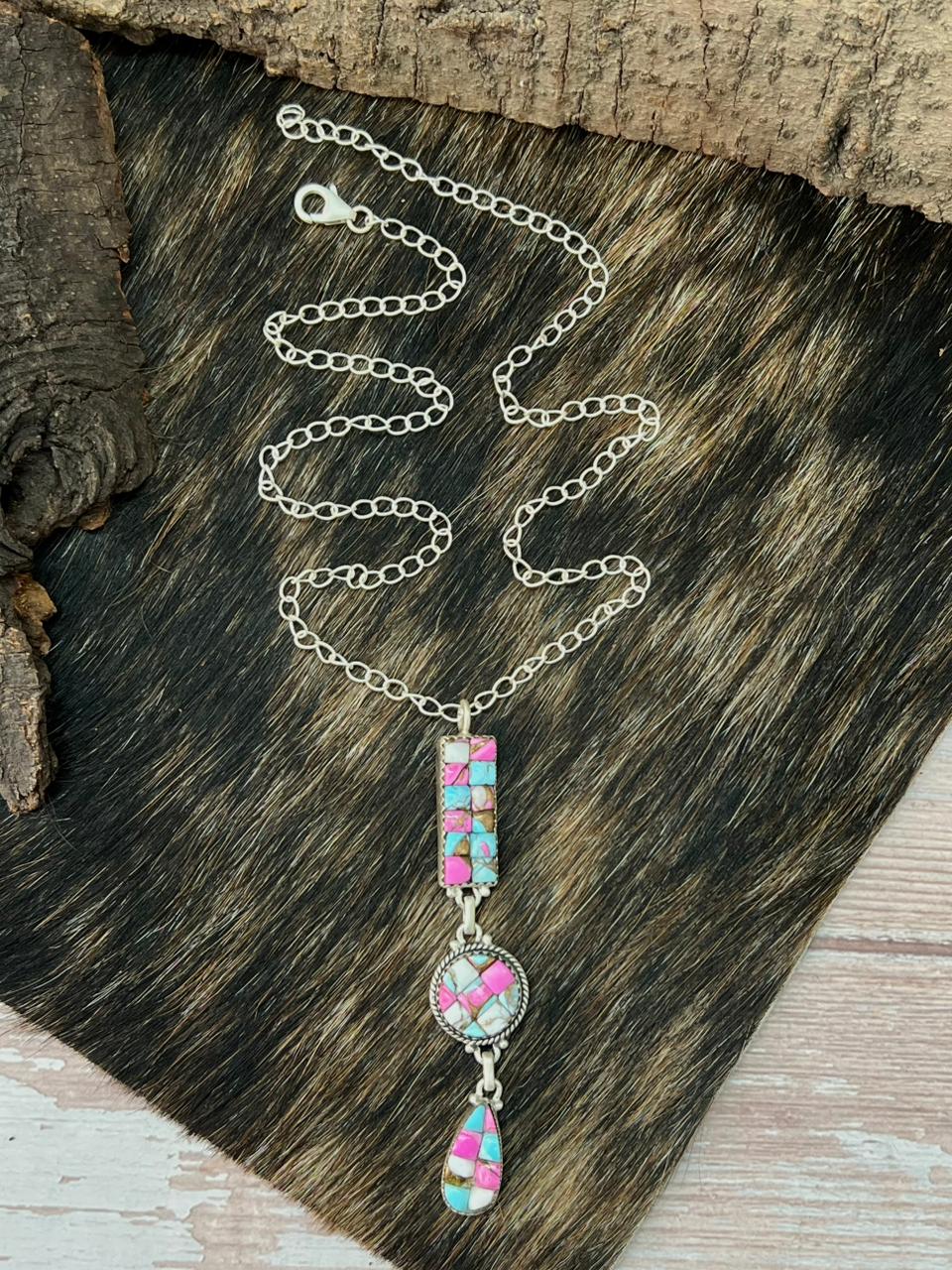 Handmade Sterling Silver Cotton Candy Necklace "Signed Nizhoni"