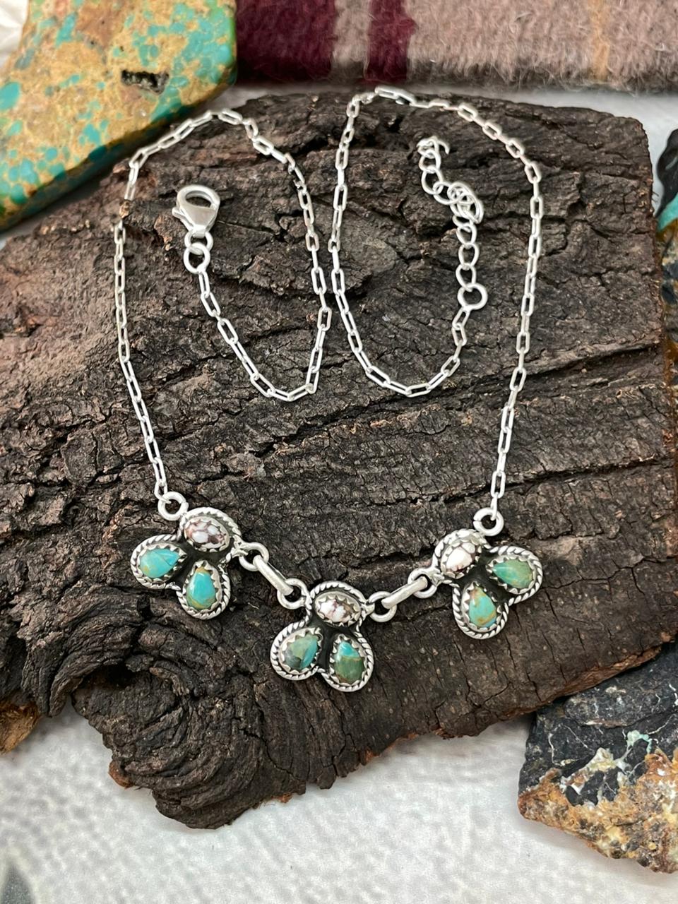 Handmade Sterling Silver Kingman with Wildhorse Magnesite Necklace "Signed Nizhoni"