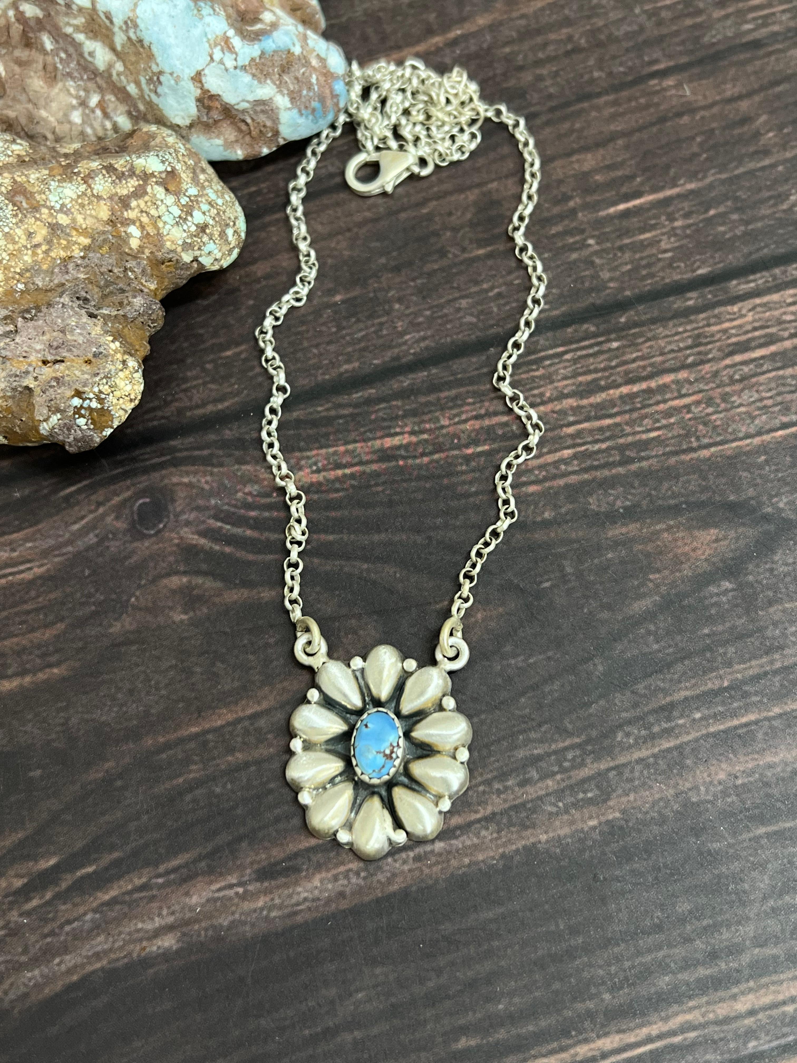 "Ball Collection" Handmade Sterling Silver Golden Hills Turquoise Necklace with Signed Nizhoni