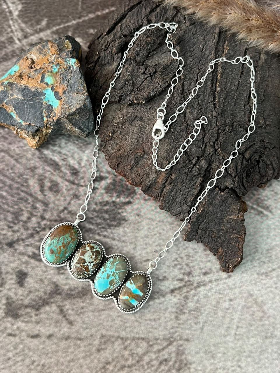 Handmade Sterling Silver Royston Ribbon Turquoise Necklace Signed Nizhoni