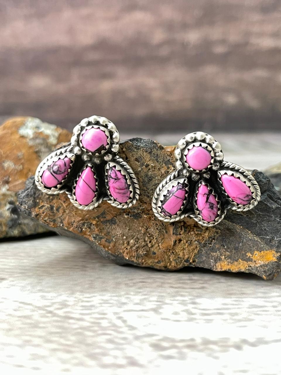 Handmade Sterling Silver Cherry Blossom Post Studs Earrings "Signed Nizhoni"