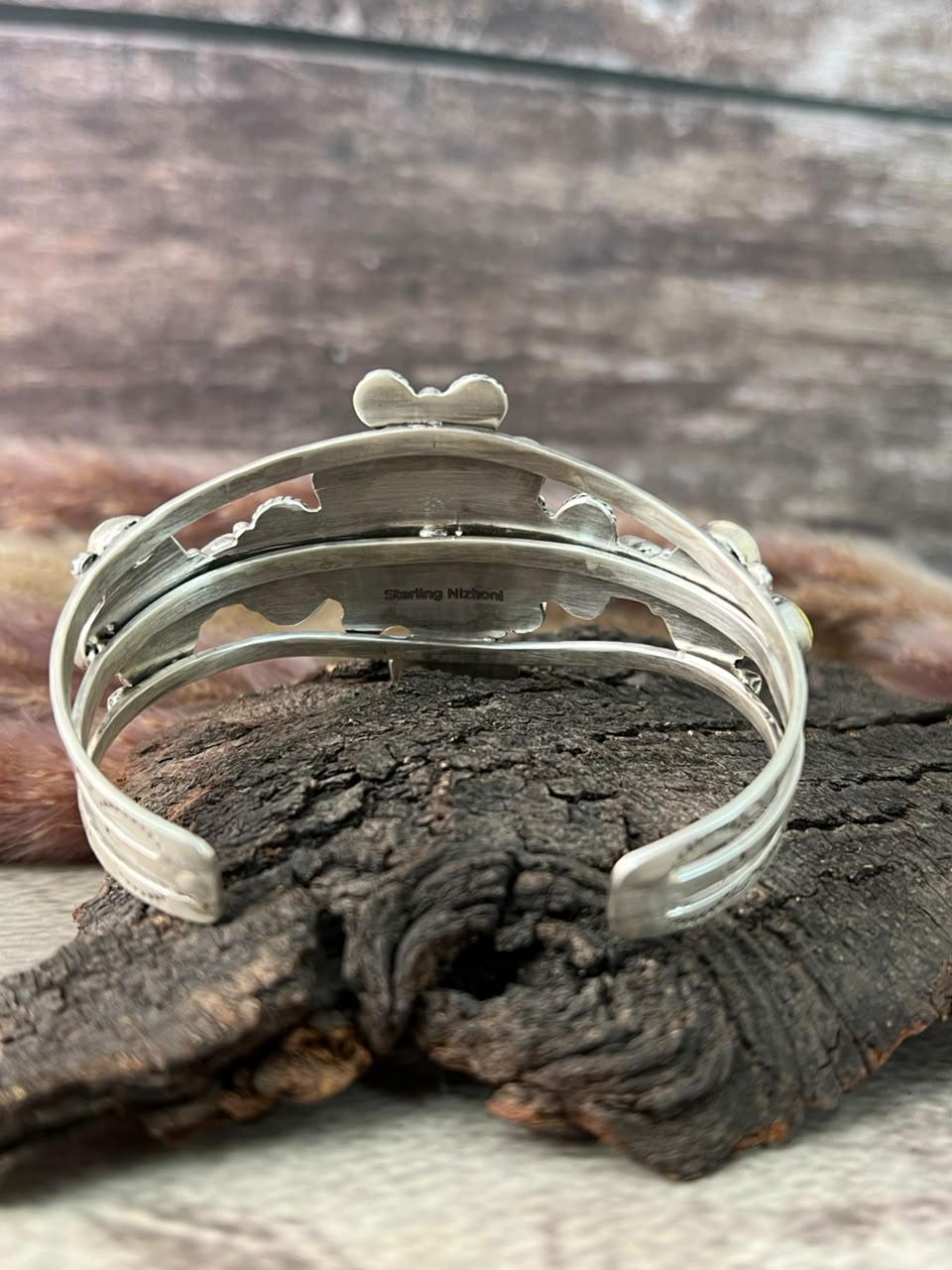 Handmade Sterling Silver Palomino Turquoise with Kingman Turquoise Cuff Bracelet Signed Nizhoni
