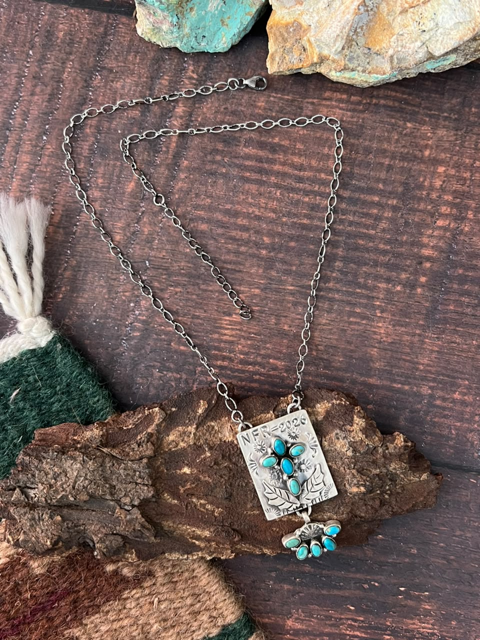 Handmade Sterling Silver Kingman Turquoise NFR Collection: Necklace Signed Nizhoni