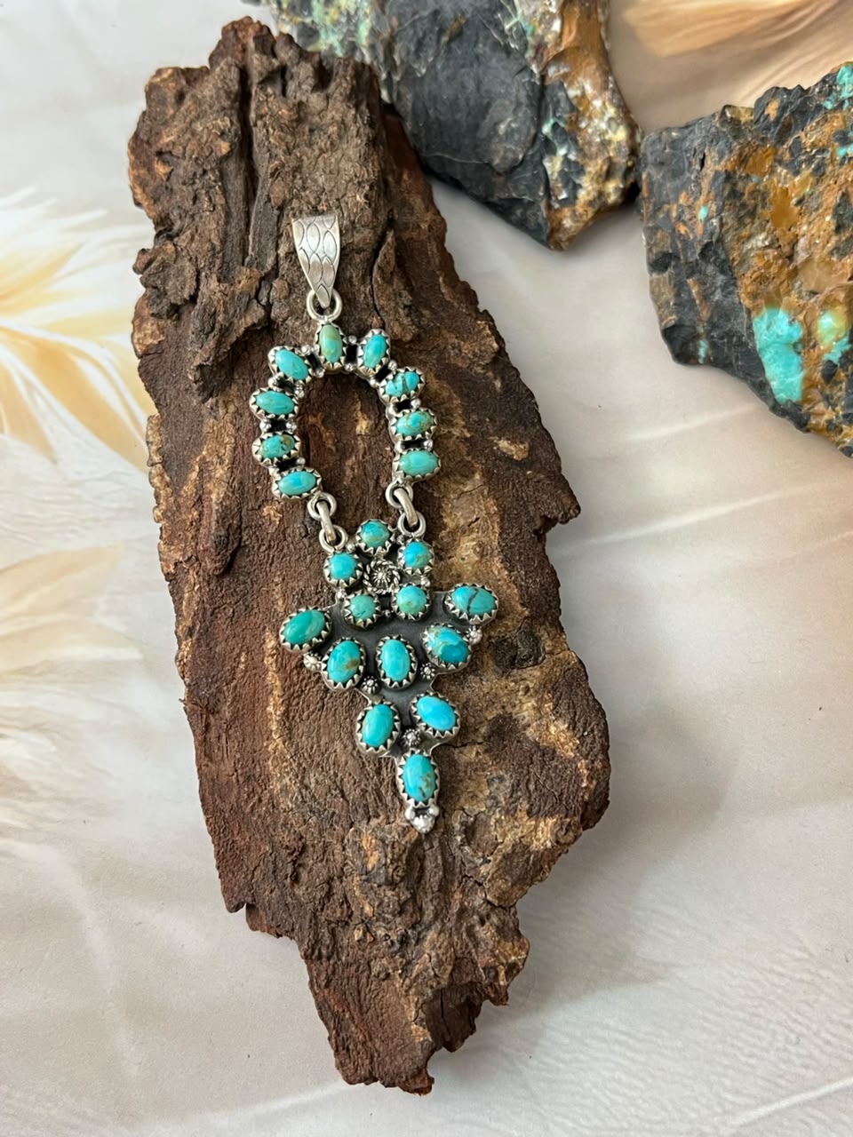 Handmade Sterling Silver Kingman Turquoise Pendant Signed Nizhoni