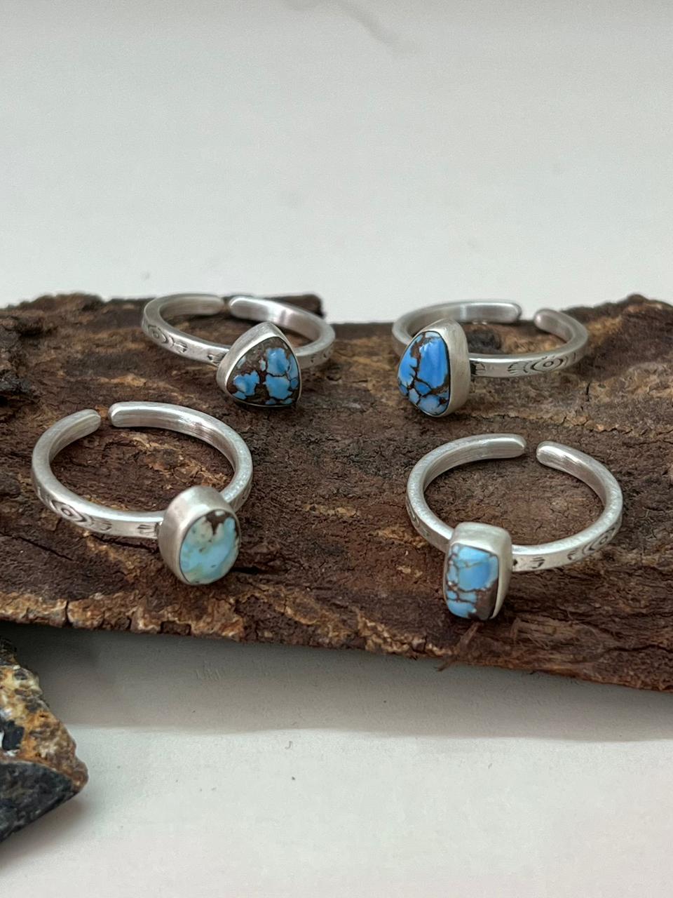 Handmade Sterling Silver Golden Hills Turquoise Adjustable Ring "Signed Nizhoni"