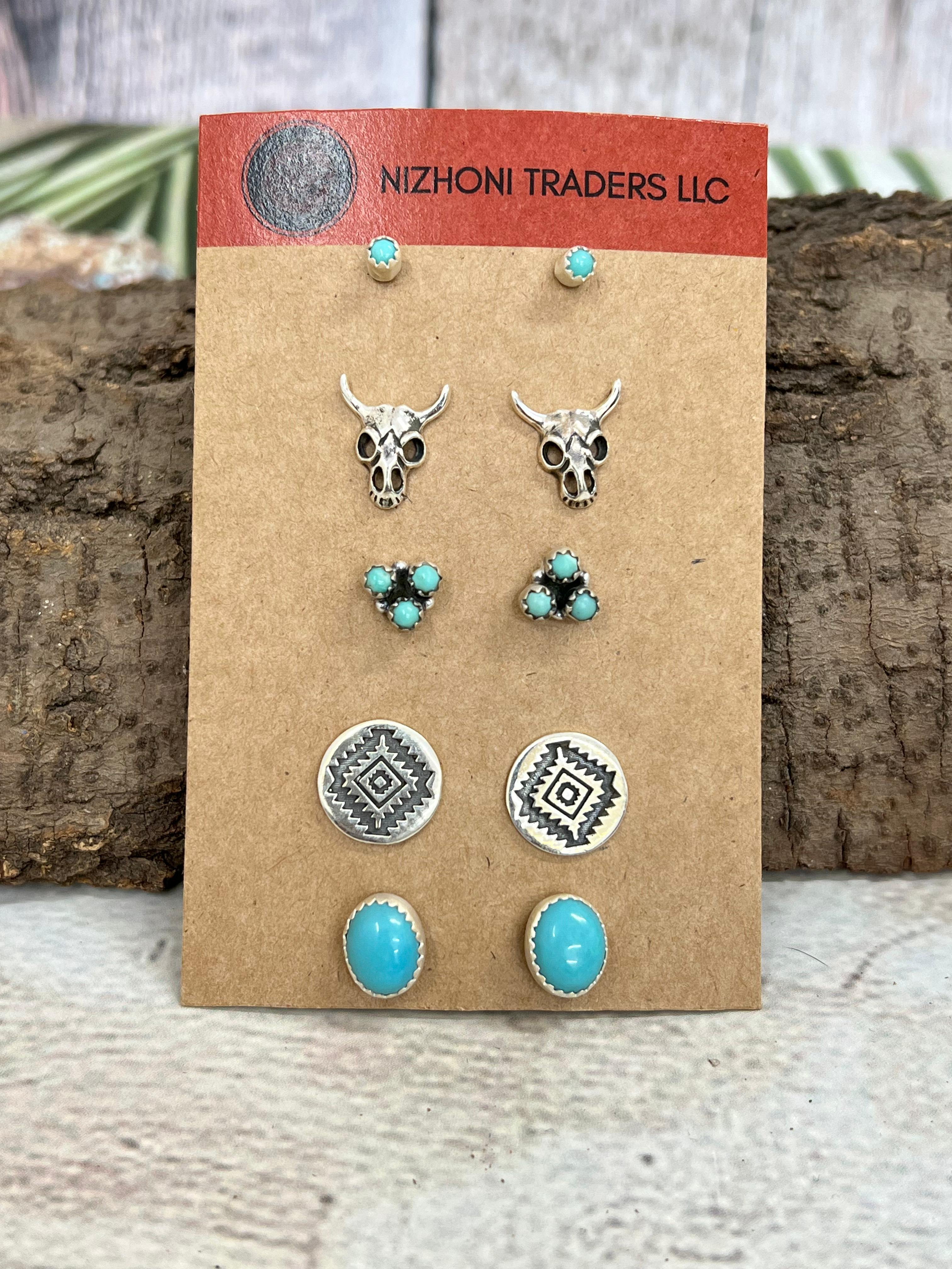 Handmade Sterling Silver with Rodeo Kingman Post Studs with Signed Nizhoni