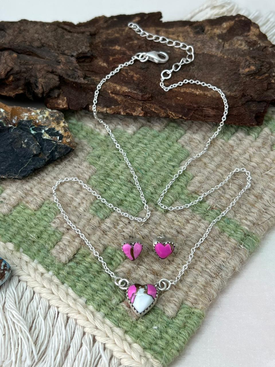 Handmade Sterling Silver Cotton Candy Necklace Earrings Set "Signed Nizhoni"