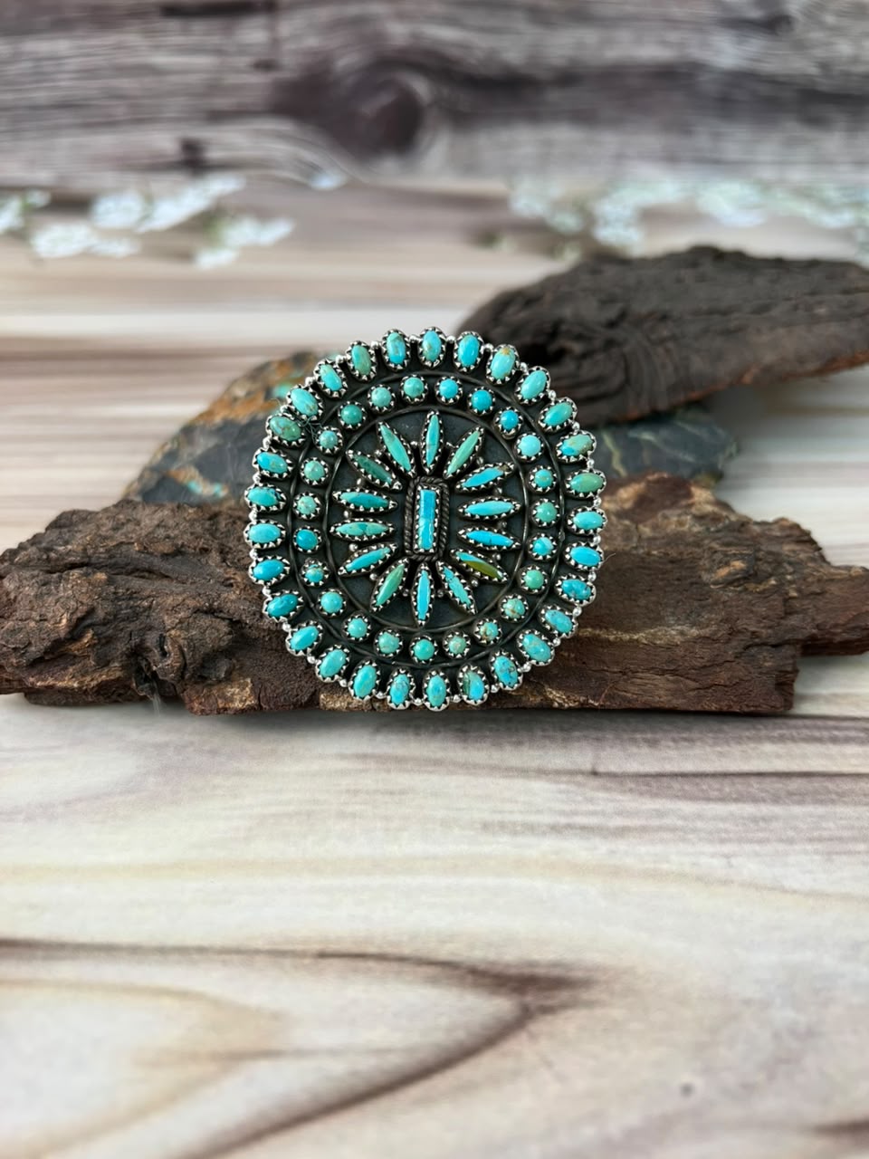 Handmade Sterling Silver Kingman Turquoise Adjustable Ring Signed Nizhoni