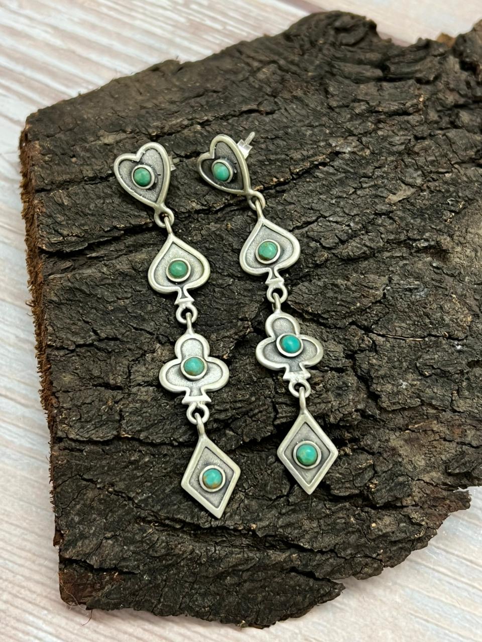 Handmade Sterling Silver Kingman Turquoise Post Dangle Earrings "Signed Nizhoni"