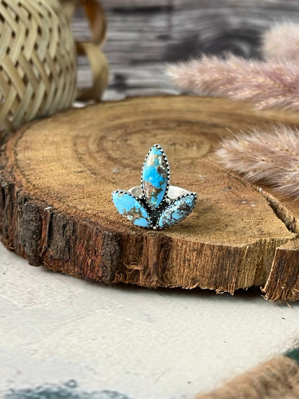 Handmade Sterling Silver Golden Hills Turquoise Adjustable Ring Signed Nizhoni