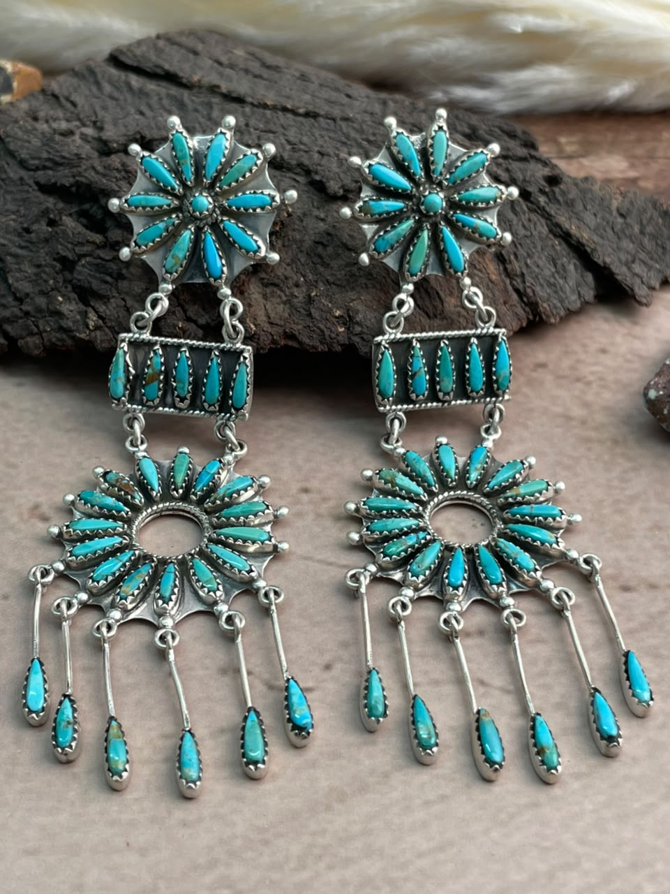 Handmade Sterling Silver Kingman Turquoise Post Dangle Earrings Signed Nizhoni