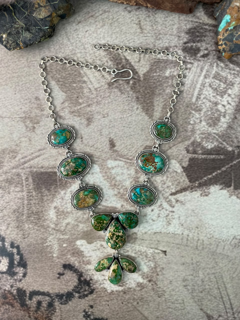 Handmade Sterling Silver Sonoran Mountain Turquoise Necklace Signed Nizhoni