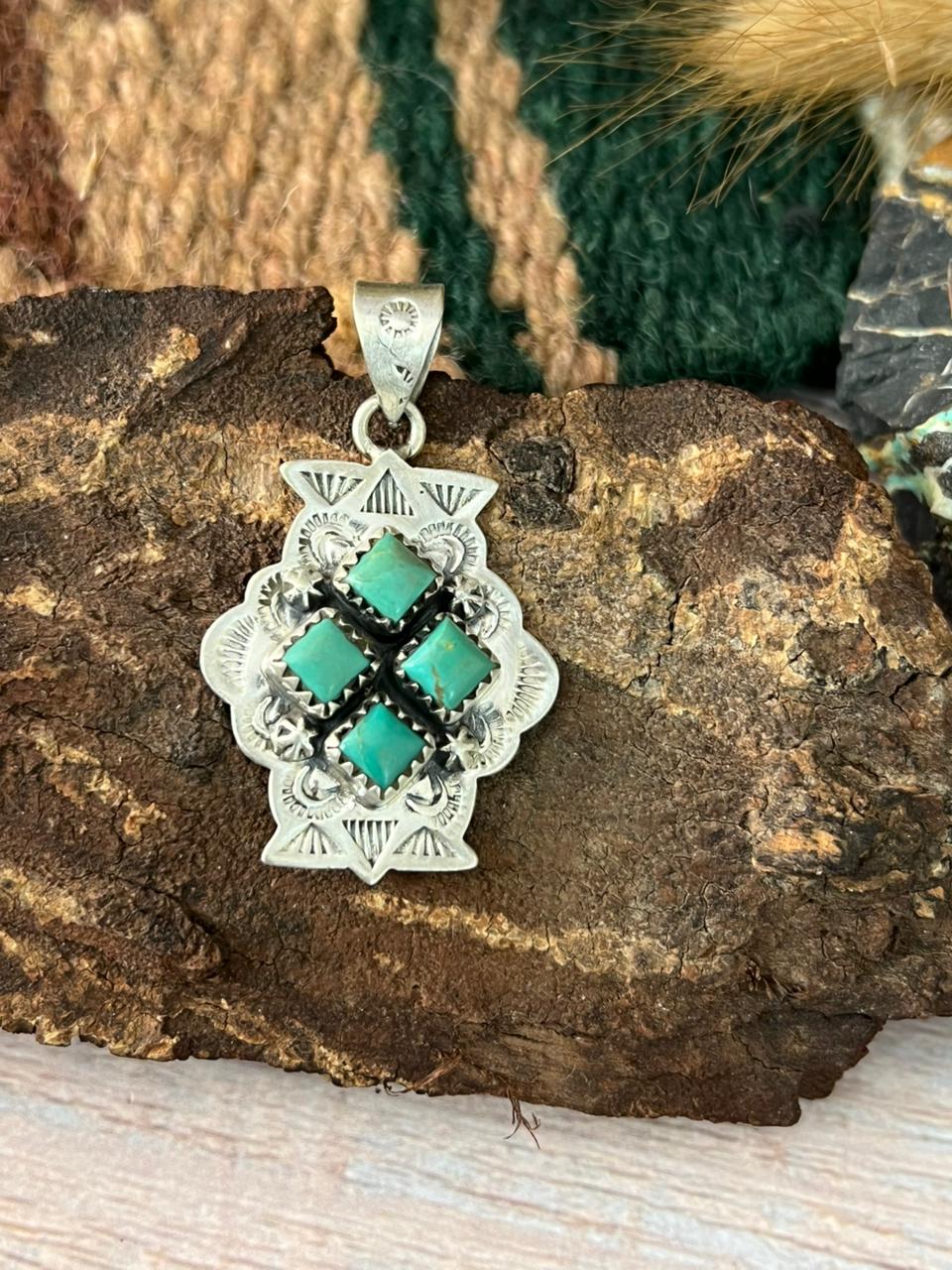 Handmade Sterling Silver Kingman Turquoise Pendant "Signed Nizhoni"