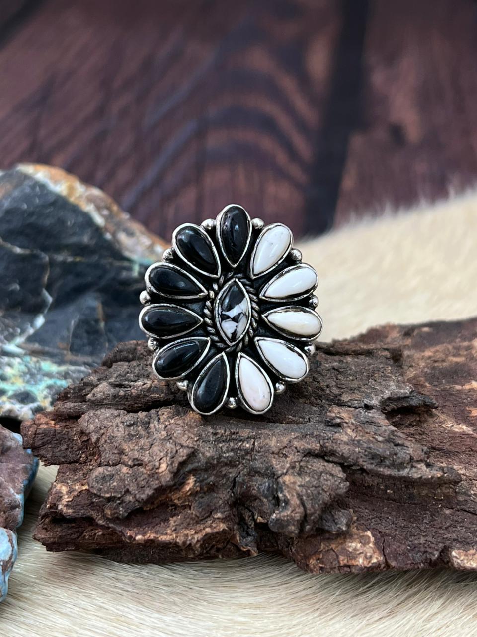 Handmade Sterling Silver White Buffalo Adjustable Ring "Signed Nizhoni"