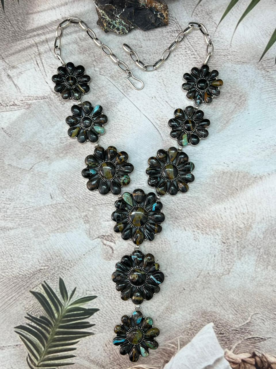 Handmade Sterling Silver Blackjack Turquoise Necklace "Signed Nizhoni"