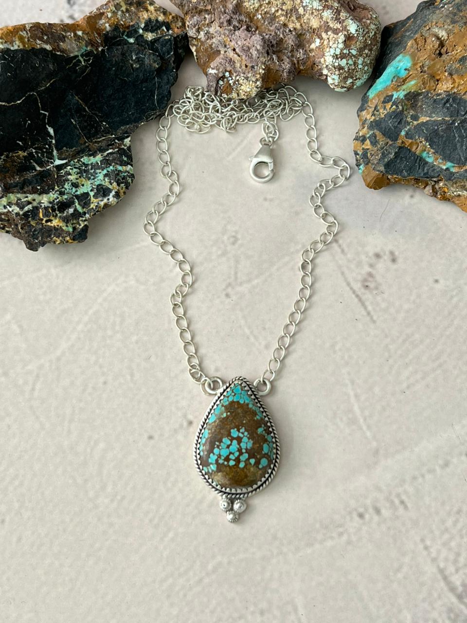 Handmade Sterling Silver Number 8 Turquoise Necklace "Signed Nizhoni" (6)