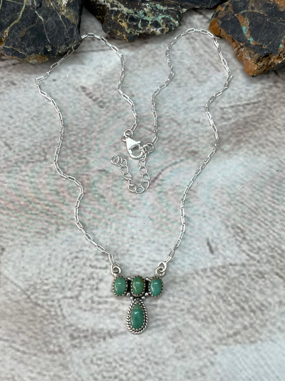 Handmade Sterling Silver Kingman Turquoise  Necklace "Signed Nizhoni"