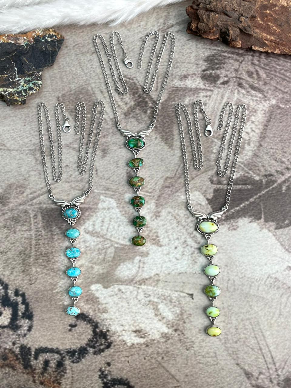 Handmade Sterling Silver Multi Stone Necklace "Signed Nizhoni"