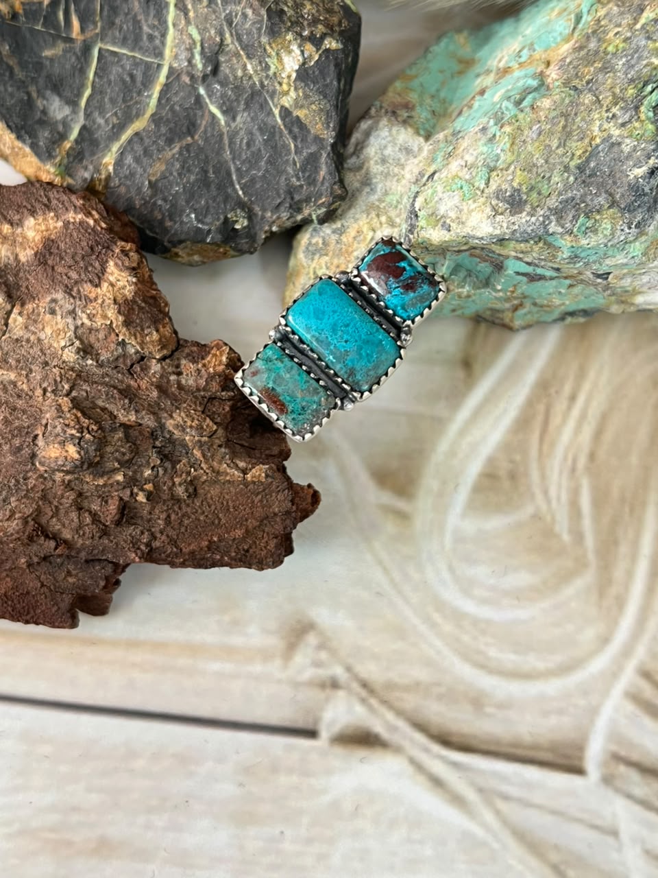 Handmade Sterling Silver Gem Silica Adjustable Ring Signed Nizhoni