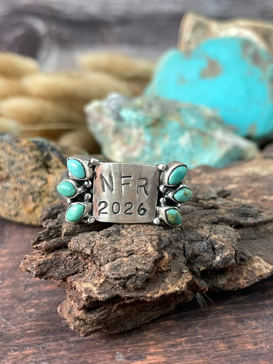 Handmade Sterling Silver Kingman Turquoise NFR Collection: Adjustable Ring Signed Nizhoni