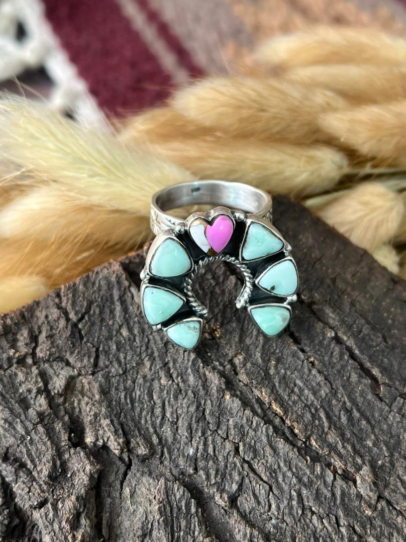Handmade Sterling Silver Paloma with Cotton Candy Adjustable Ring "Signed Nizhoni"