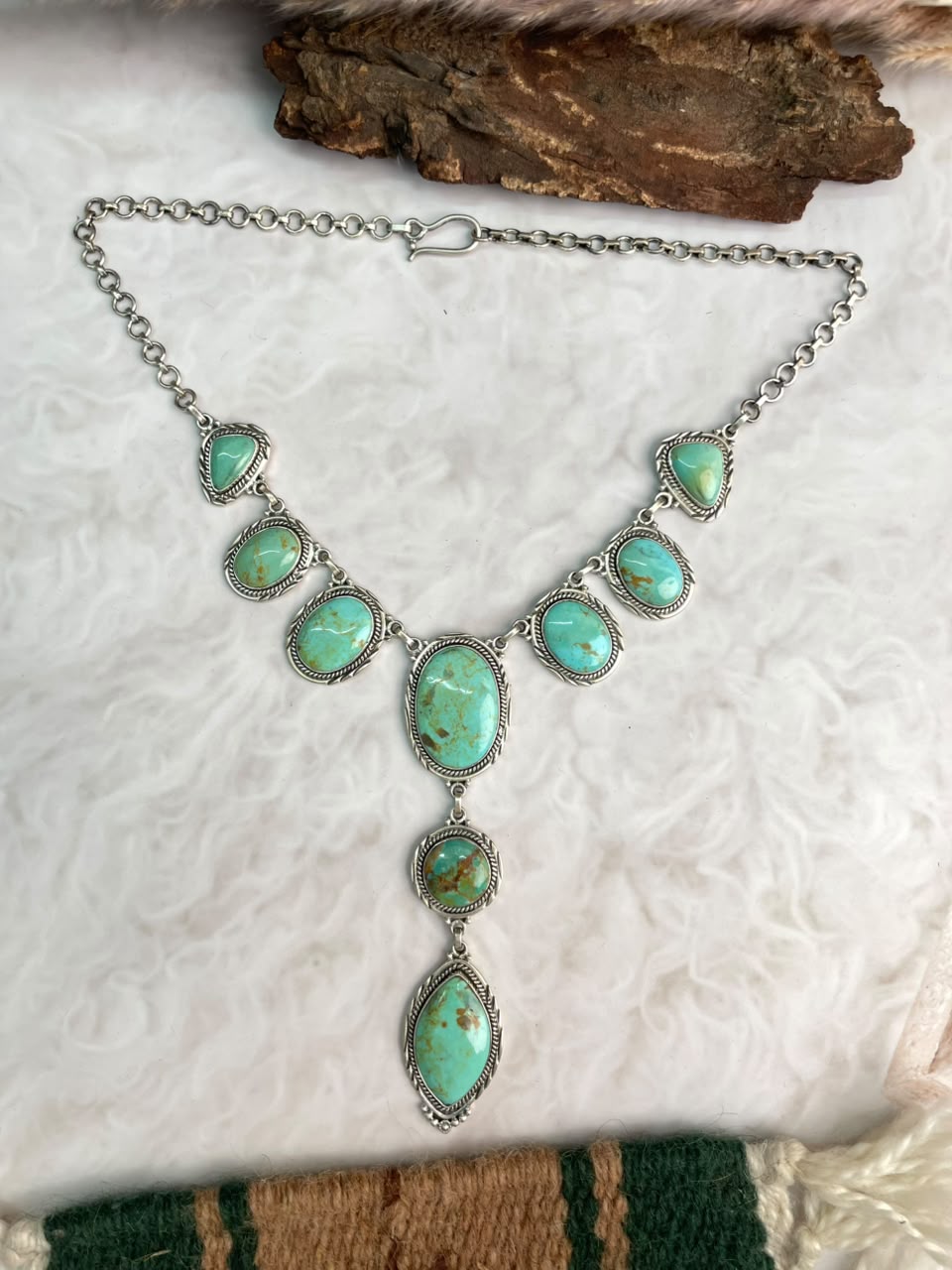 Handmade Sterling Silver Carico Lake Turquoise Drop Necklace Signed Nizhoni