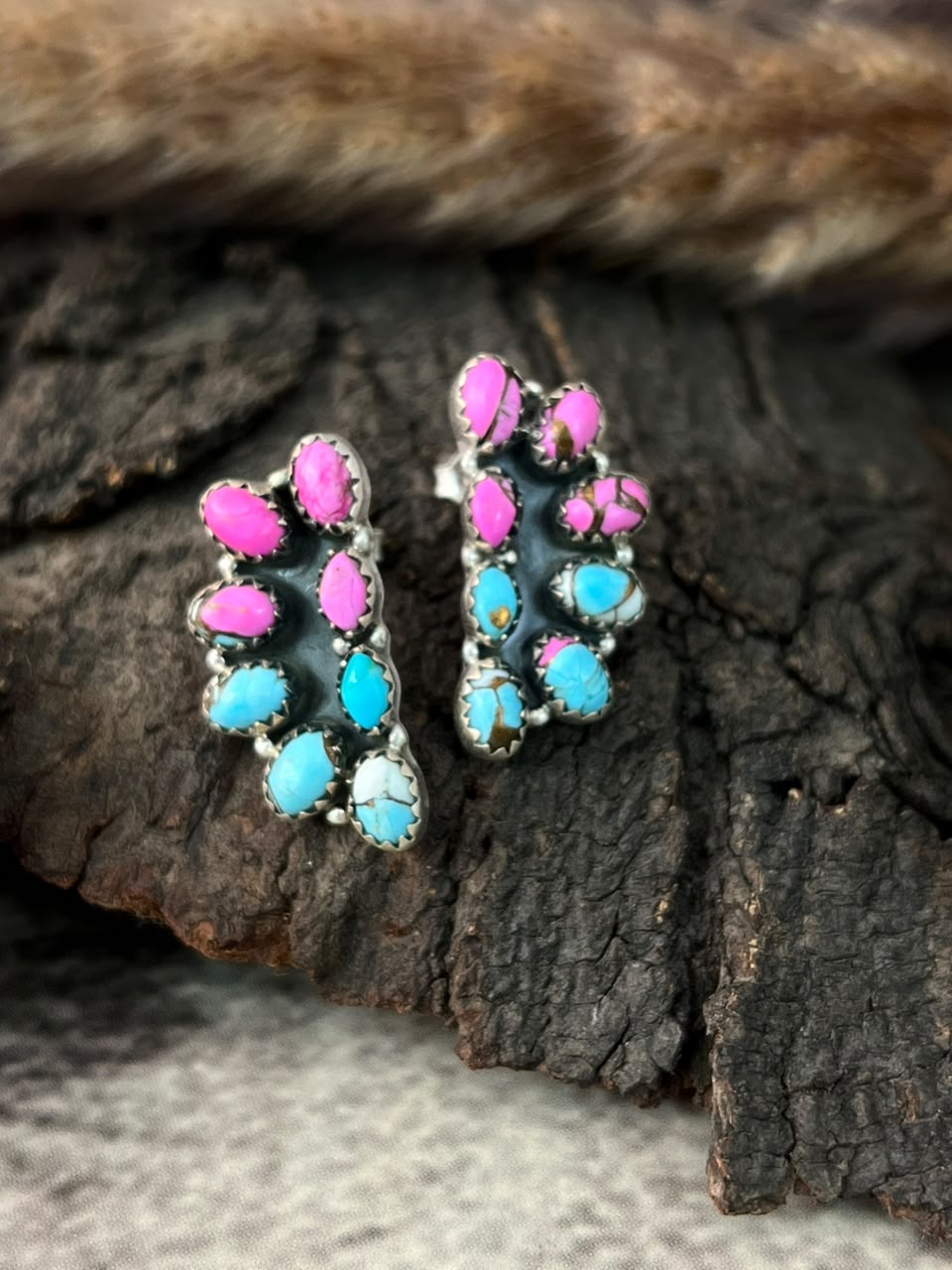 Handmade Sterling Silver Cotton Candy Post Studs Earrings Signed Nizhoni