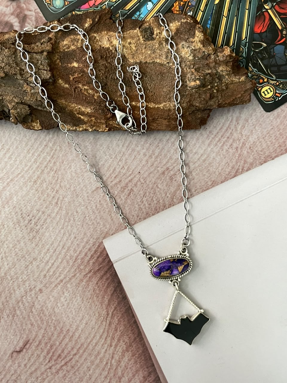 Handmade Sterling Silver Grape Dahlia with Black Onyx Halloween Collection: Necklace Signed Nizhoni
