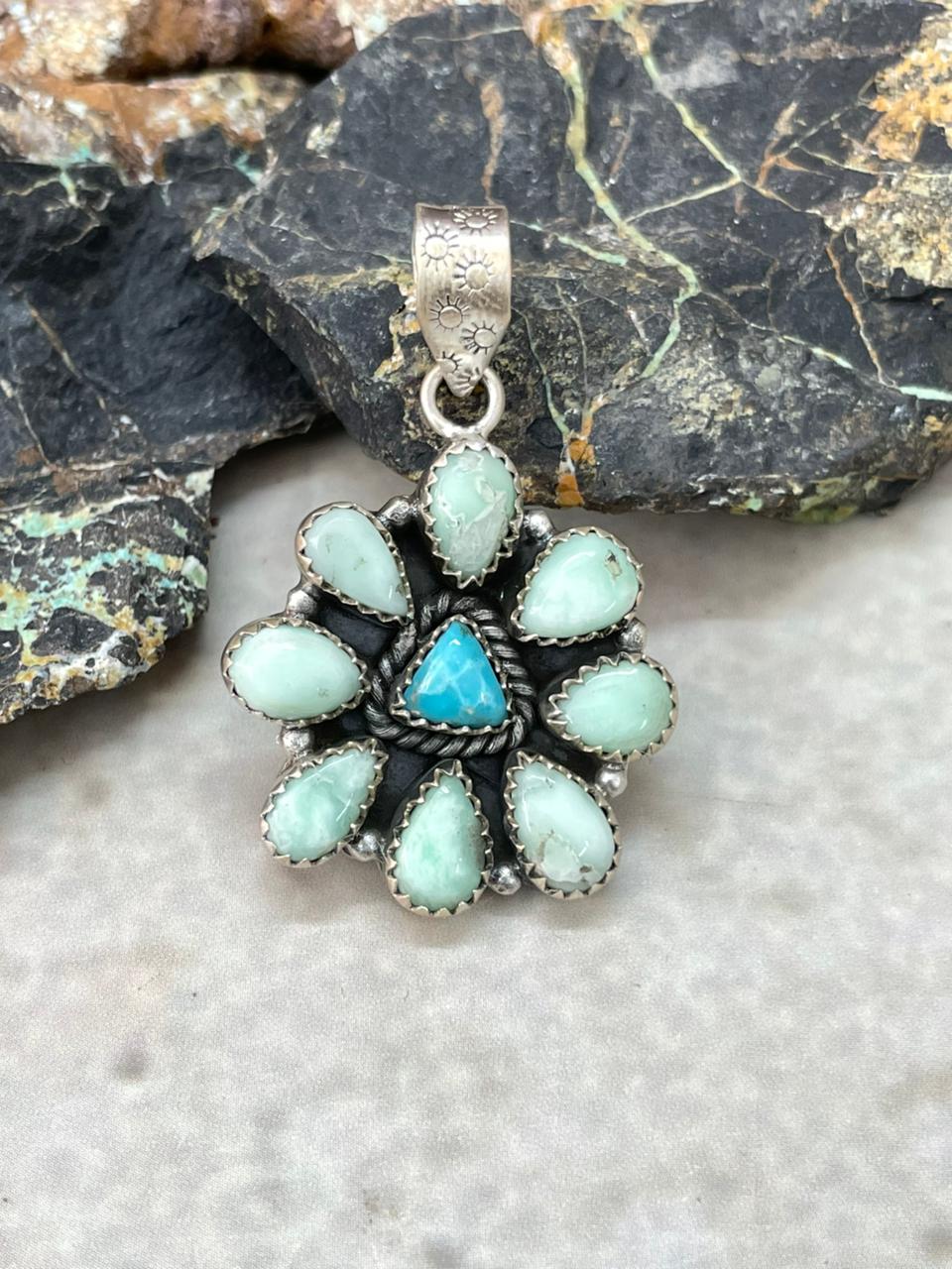 Handmade Sterling Silver Paloma with White Water Pendant "Signed Nizhoni"