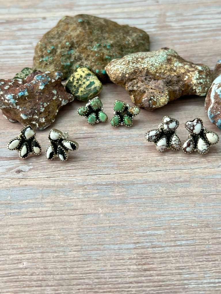 Handmade Sterling Silver Multi Stones Post Studs "Signed Nizhoni"