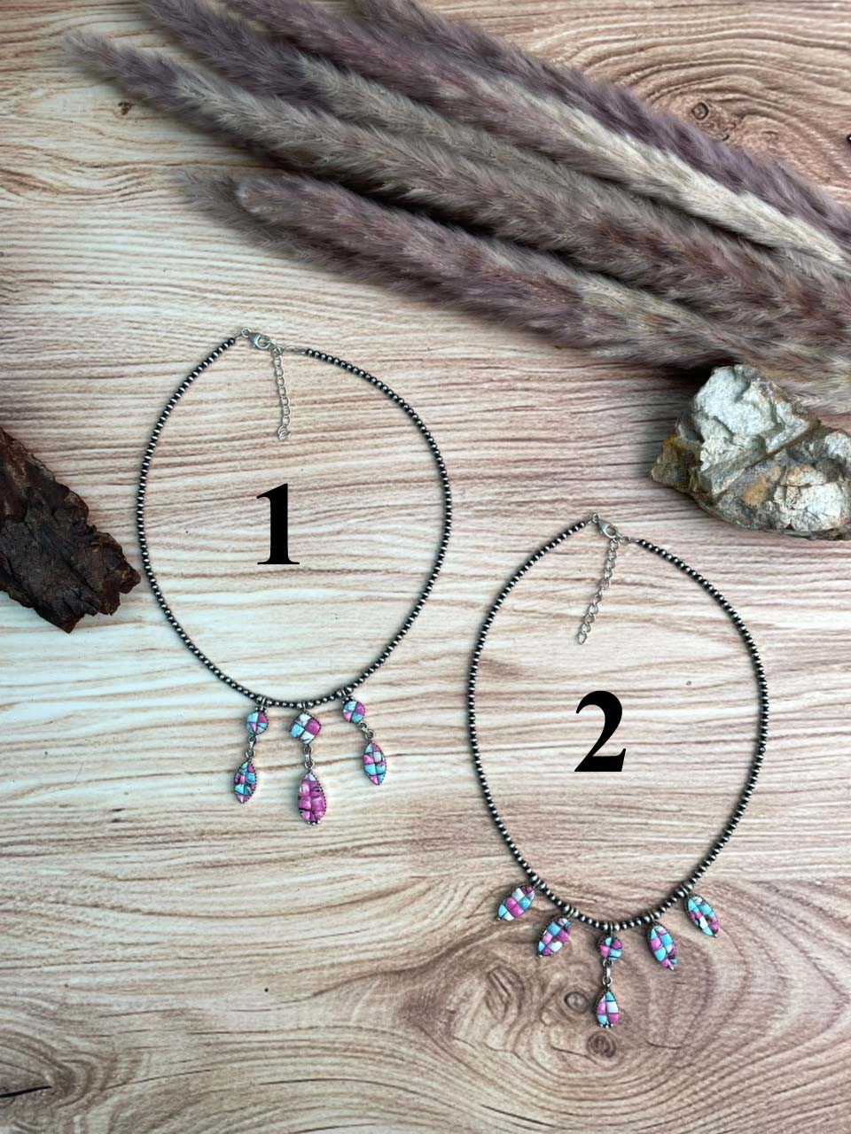 Handmade Sterling Silver Cotton Candy Cobble Stone Beaded Necklace Signed Nizhoni