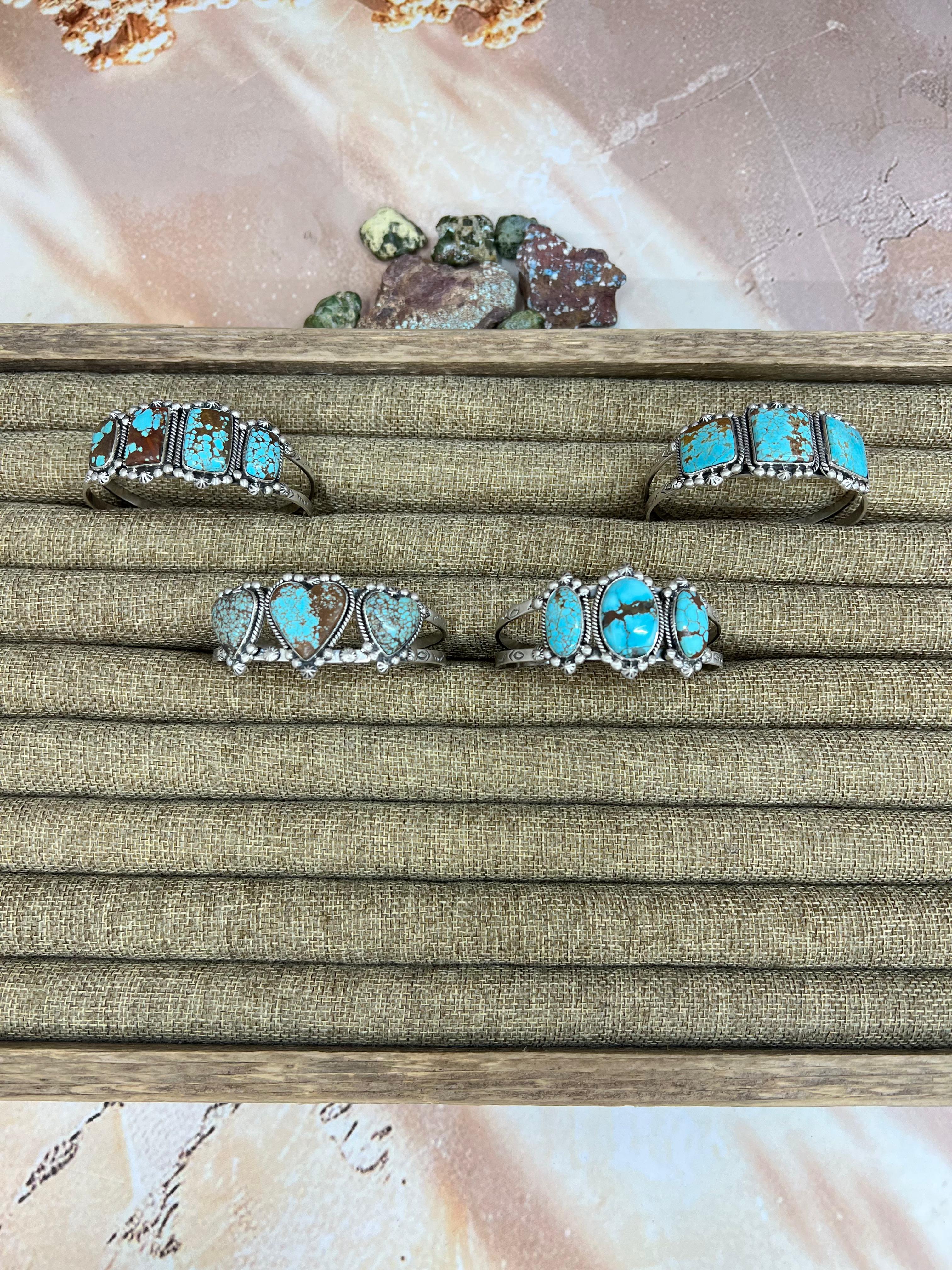 Handmade Sterling Silver Number 8 Turquoise Cuff Bracelet with Signed Nizhoni
