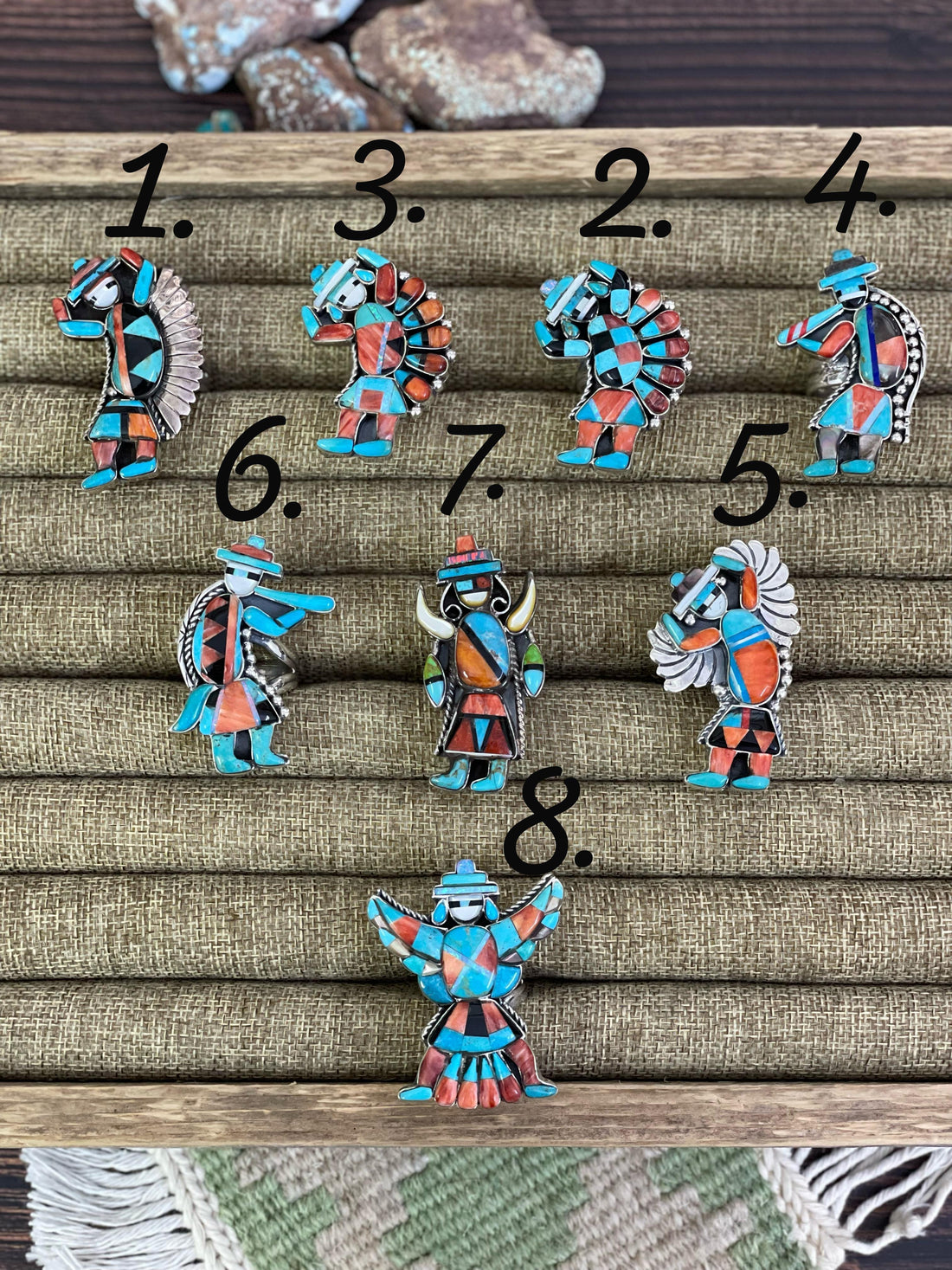 Handmade Sterling Silver Kachina Turquoise Ring with Signed Nizhoni (1)