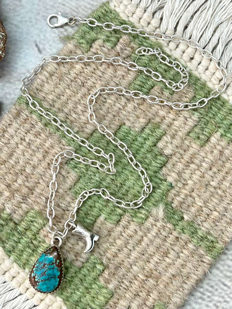 Handmade Sterling Silver Number 8 Turquoise Necklace with Signed Nizhoni
