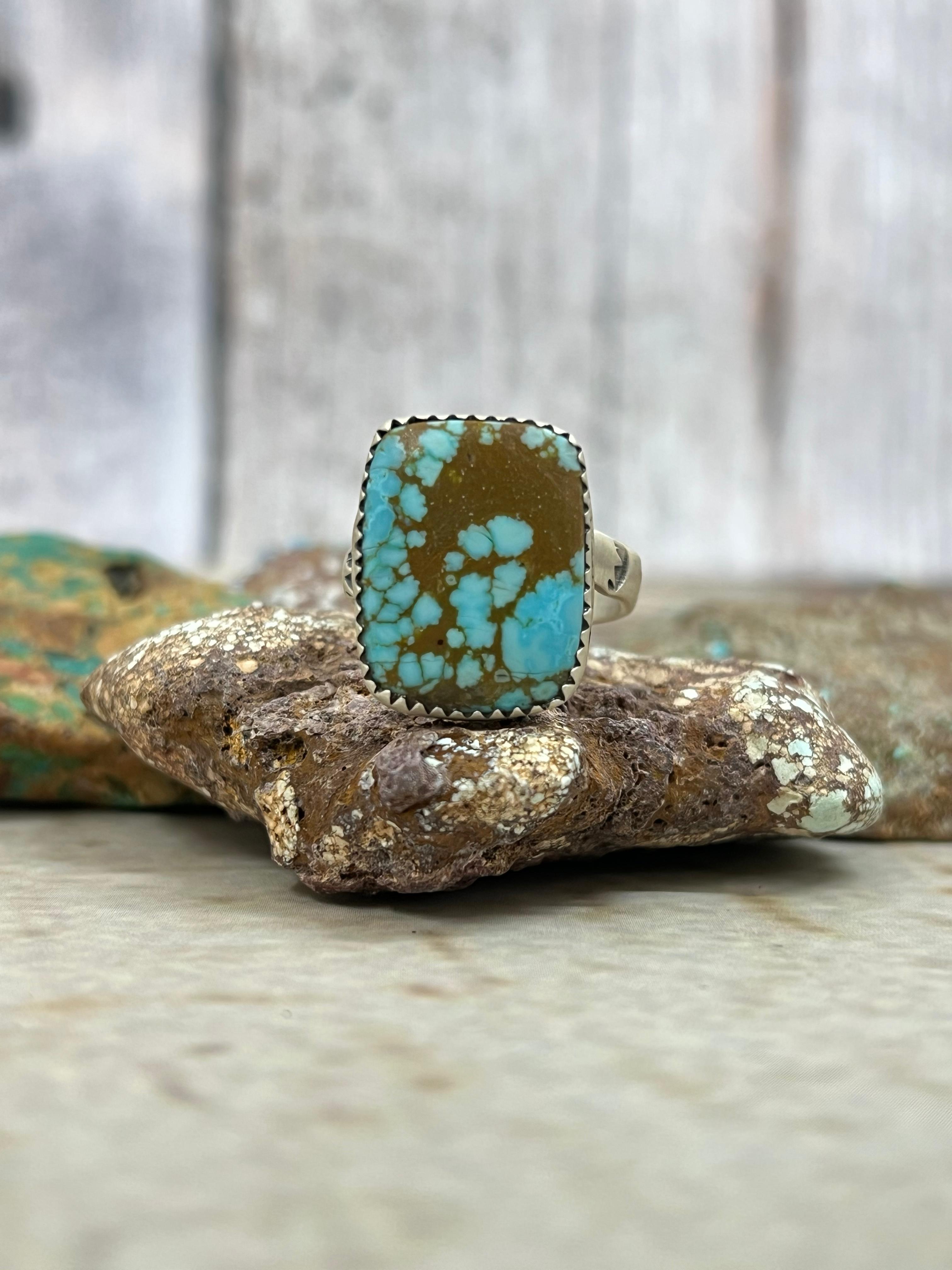 Handmade Sterling Silver Number 8 Turquoise Adjustable Ring with Signed Nizhoni